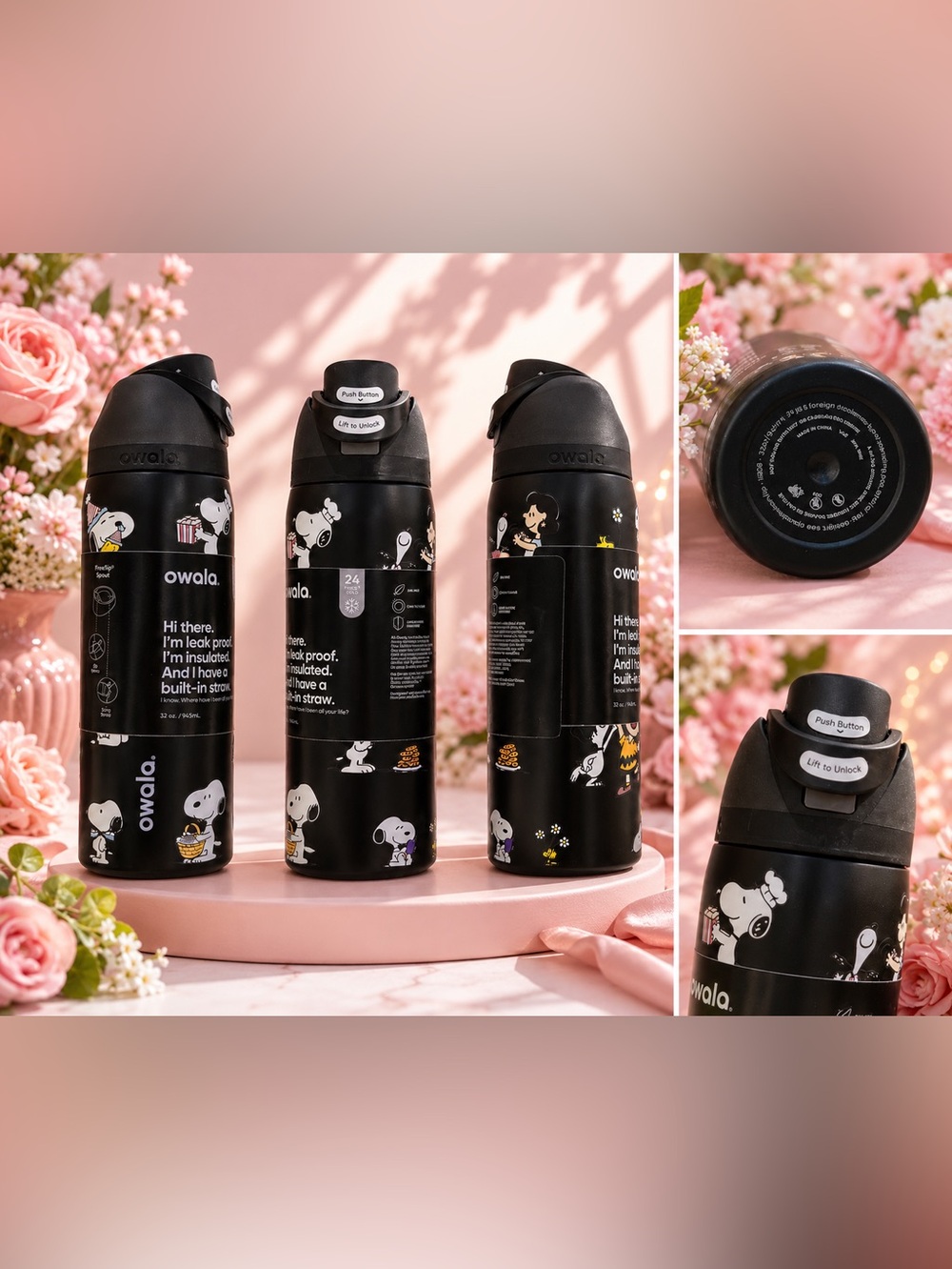Owala black 32 oz  Stainless Steel Snoopy Travel Bottle - Black